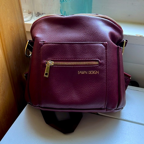 Fawn Design Deep Burgundy Baby Bag Small Size Backpack gold hardware - Picture 1 of 13